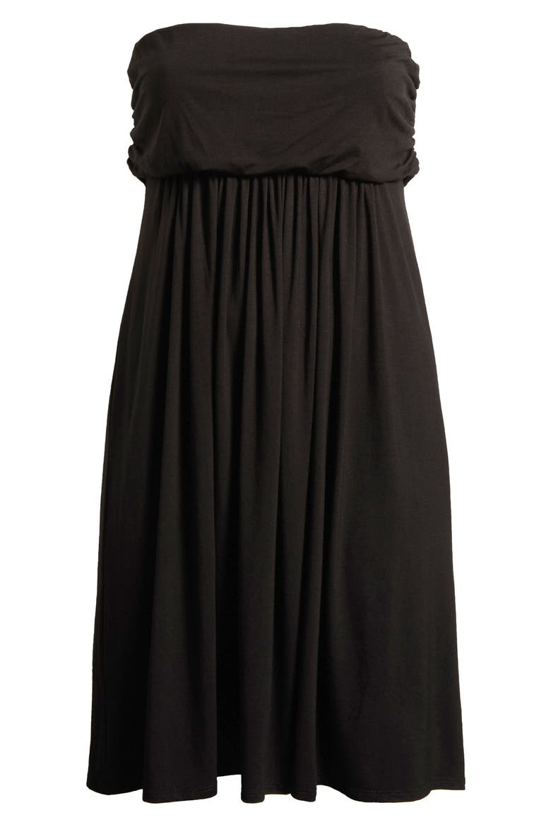 Strapless Jersey Midi Dress, Alternate, color, BLACK