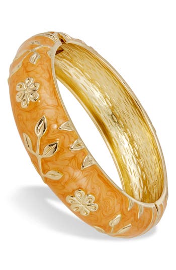 Savvy Cie Jewels Enameled Floral Hinge Bangle Bracelet In Orange