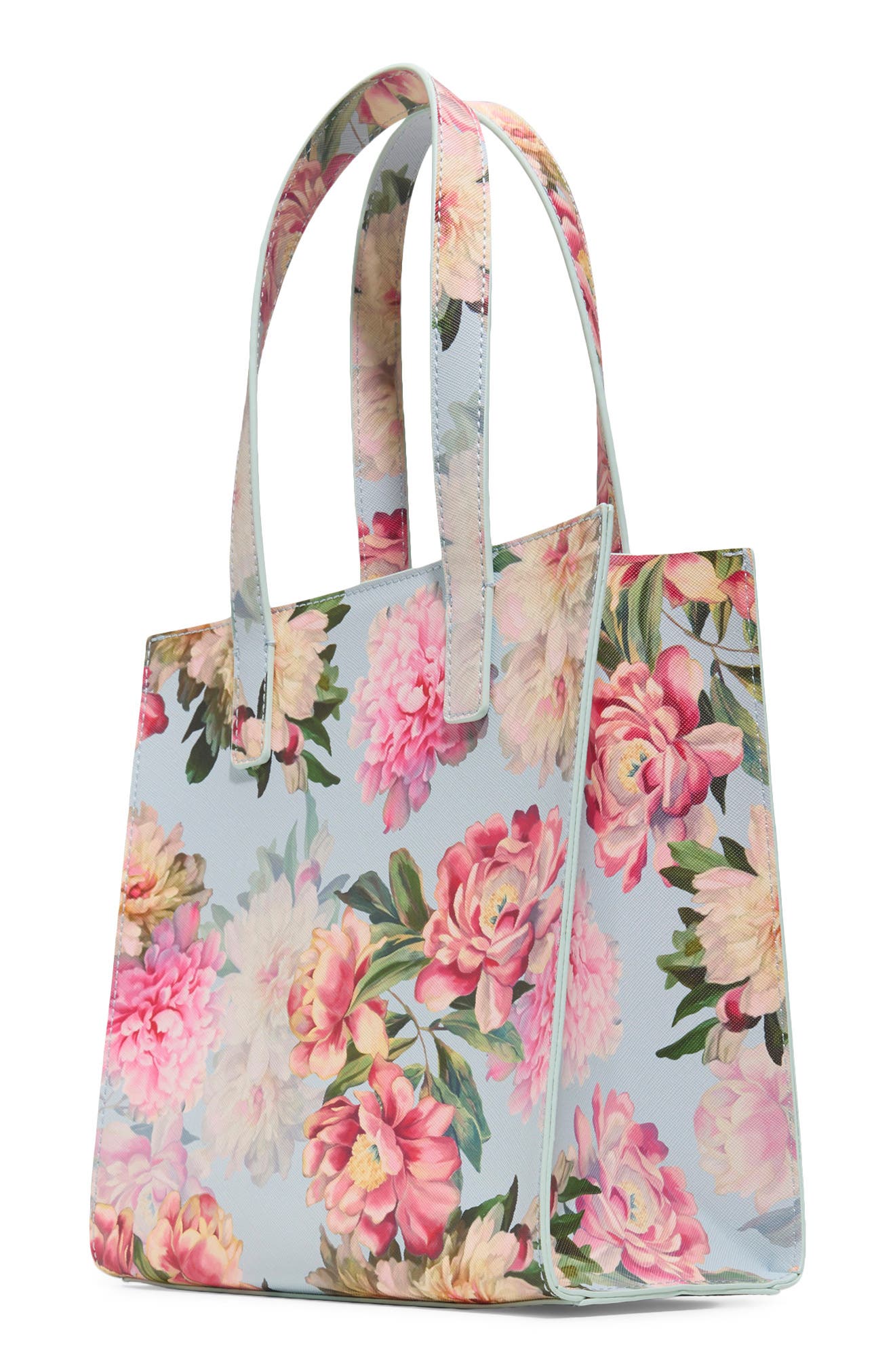 Small Seacon Floral Faux Leather Tote, Alternate, color, BRIGHT BLUE MULTI