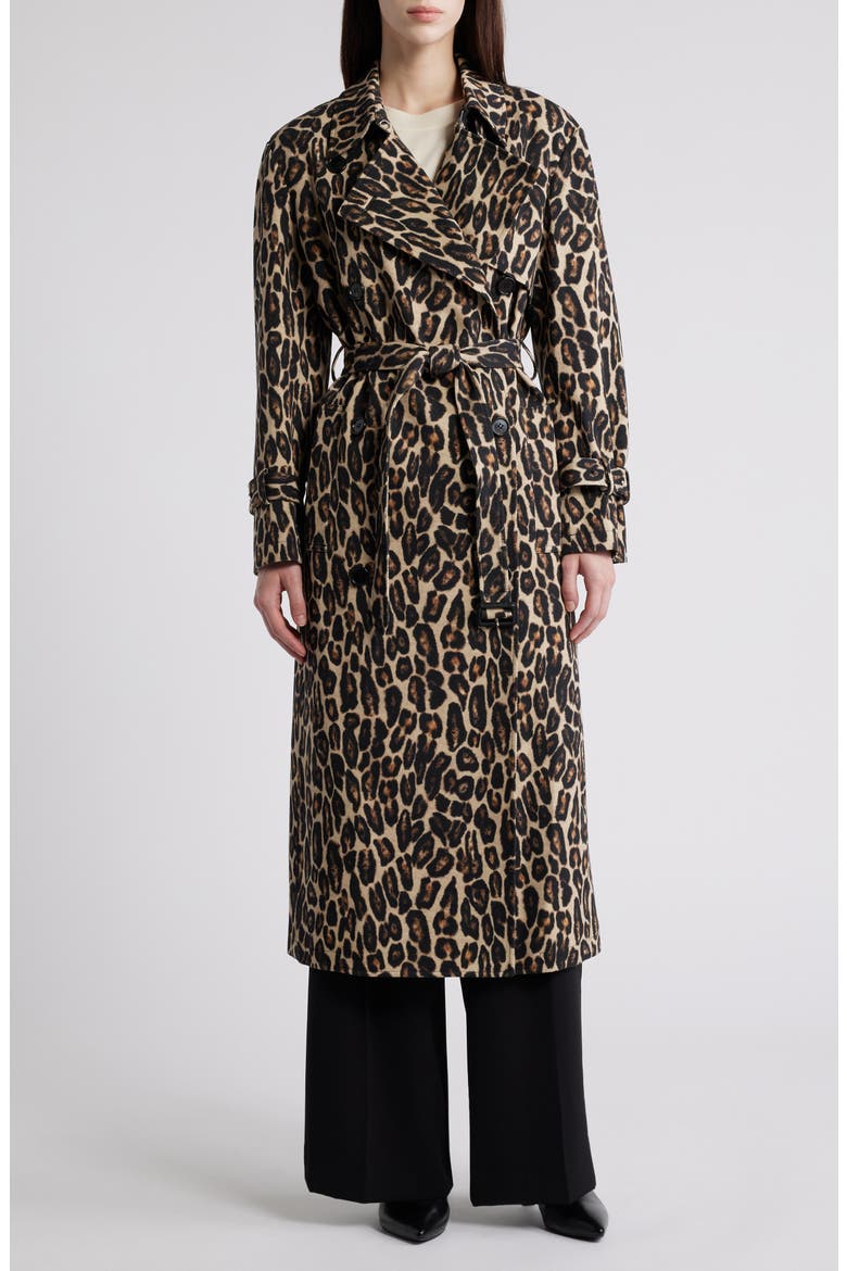 Leopard Print Wool Blend Trench Coat, Main, color, BEIGE MULTI - E2E