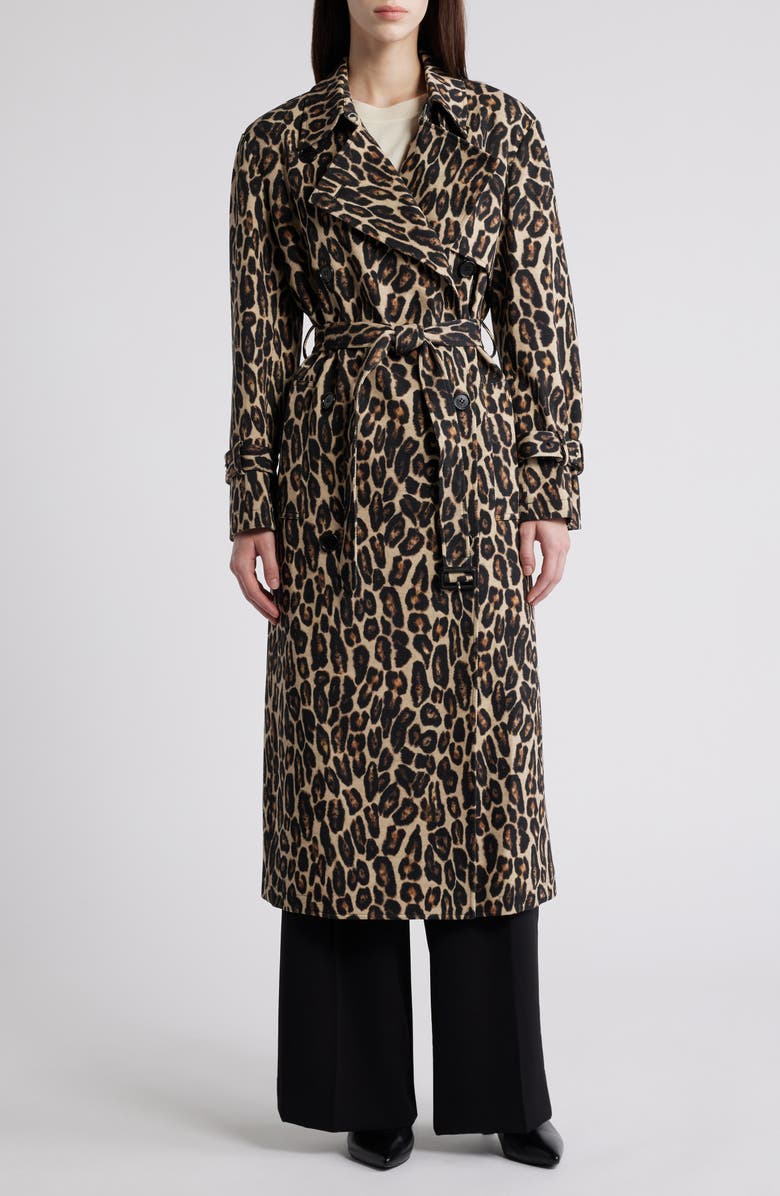 Theory Leopard Print Wool Blend Trench Coat, Main, color,