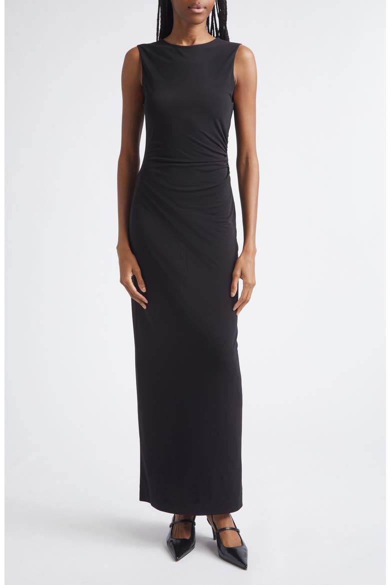 Side Ruched Jersey Maxi Dress, Main, color, SOLID BLACK