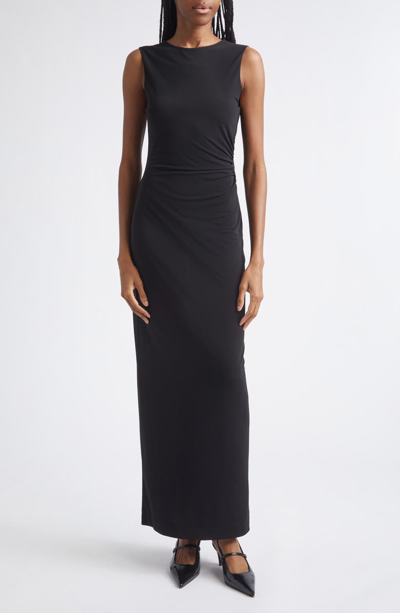 Emporio Armani Side Ruched Jersey Maxi Dress, Main, color, Solid Black