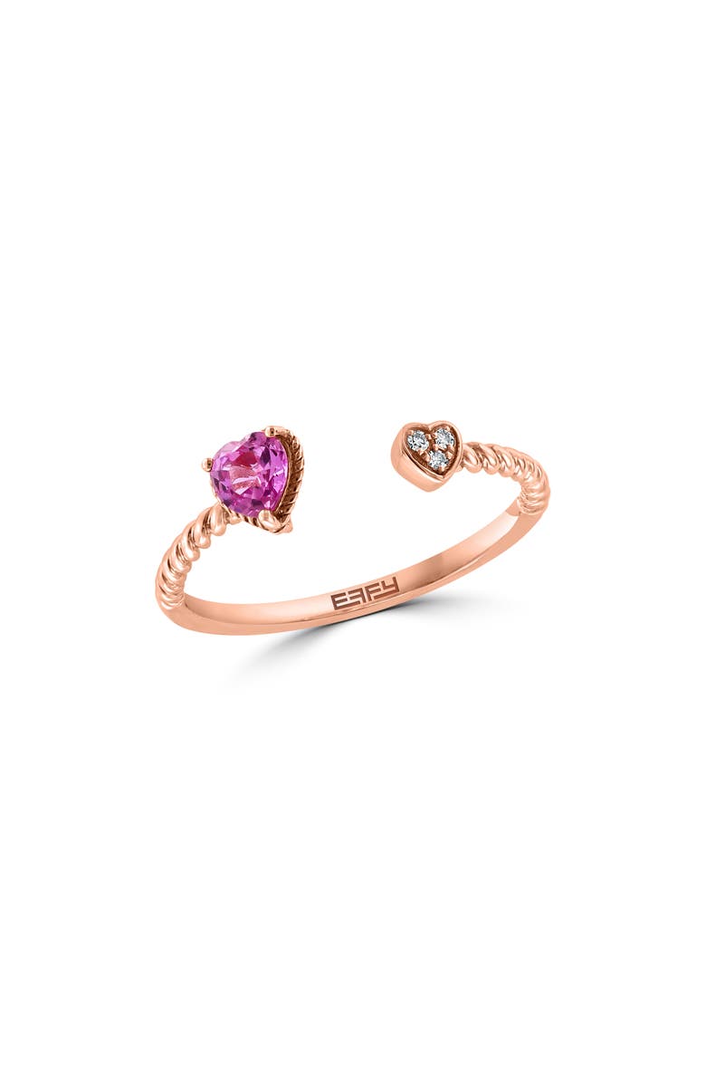 EFFY 14K Rose Gold Diamond & Pink Sapphire Heart Open Band Ring - 0.01ct., Main, color, Pink