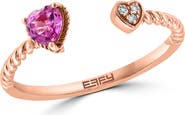 EFFY 14K Rose Gold Diamond & Pink Sapphire Heart Open Band Ring - 0.01ct.