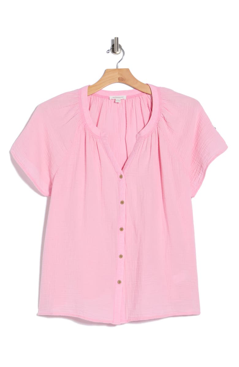 beachlunchlounge Lark Cotton Gauze Button-Up Top, Main, color, Wild Rose Wash