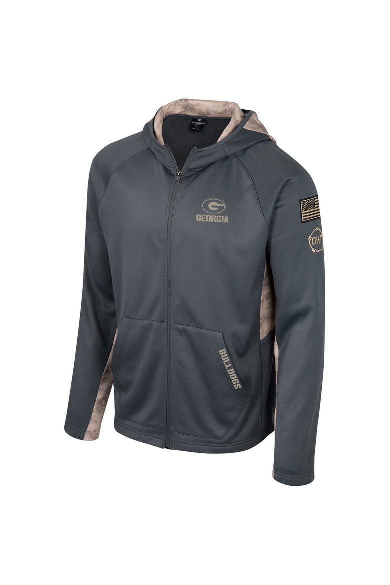 Men's Colosseum Charcoal Georgia Bulldogs OHT Military Appreciation Camo Raglan Full-Zip Hoodie, Alternate, color, Charcoal