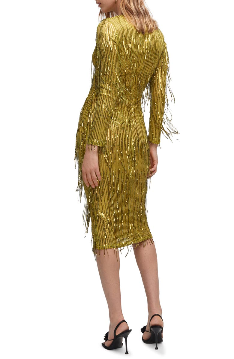 MANGO Sequin & Bead Fringe Long Sleeve Dress, Alternate, color,
