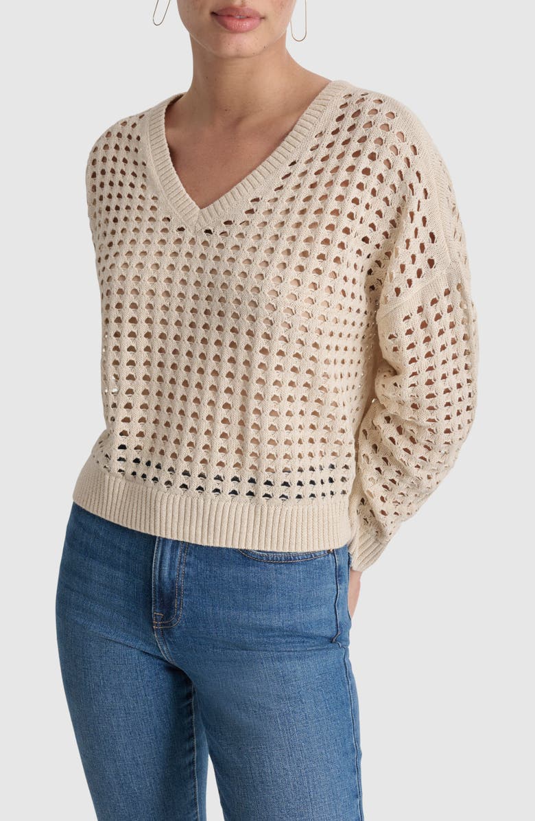 DKNY Jeans Open Stitch V-Neck Sweater, Alternate, color,