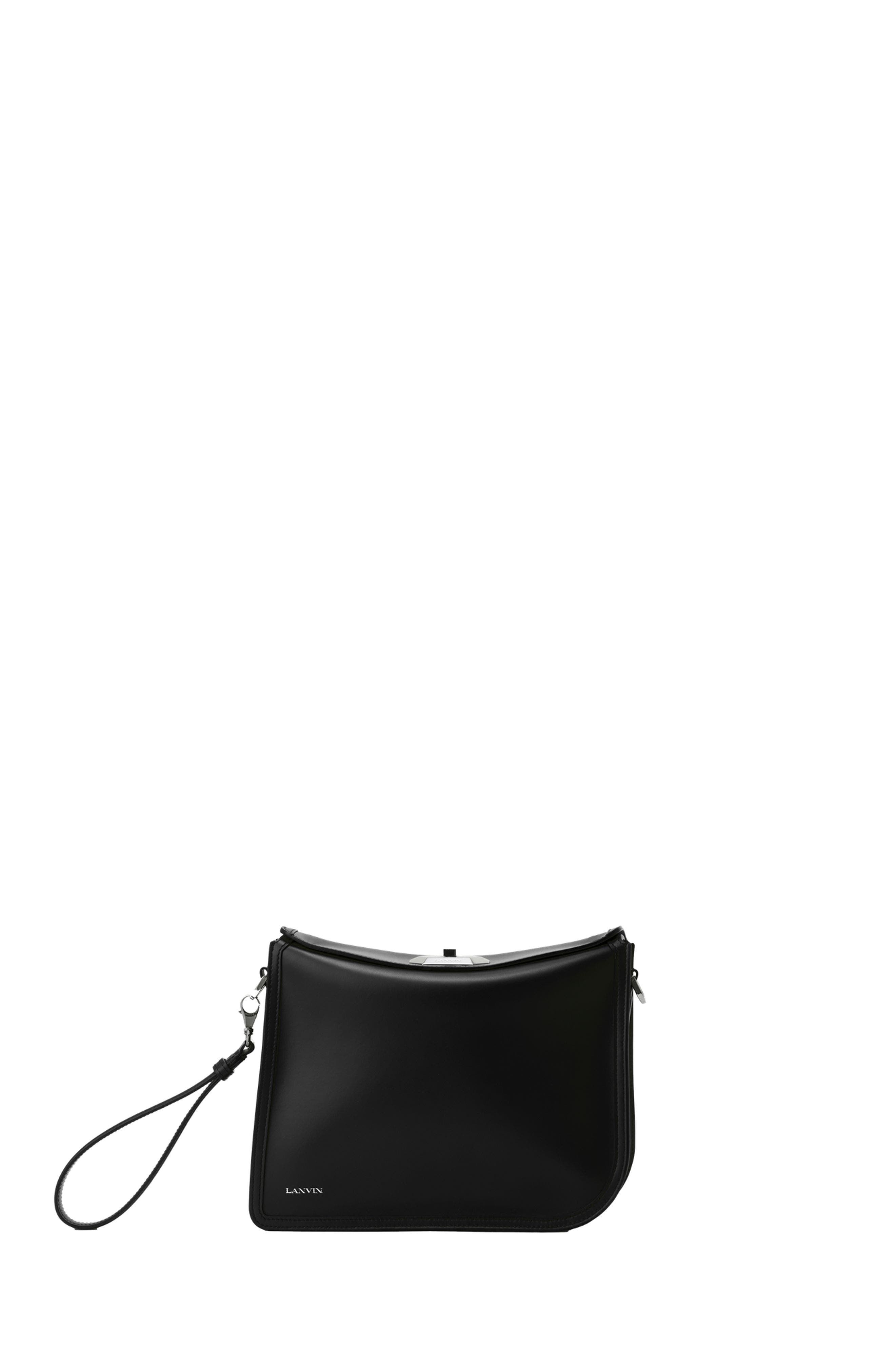 Lanvin Compagnon Asymmetrical Leather Clutch Bag, Main, color, Black