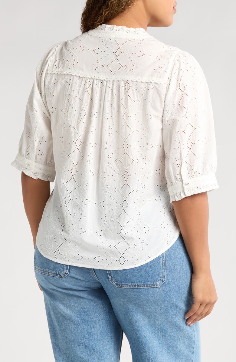 Wit & Wisdom Below Eyelet Lantern Sleeve Top, Alternate, color, Off White