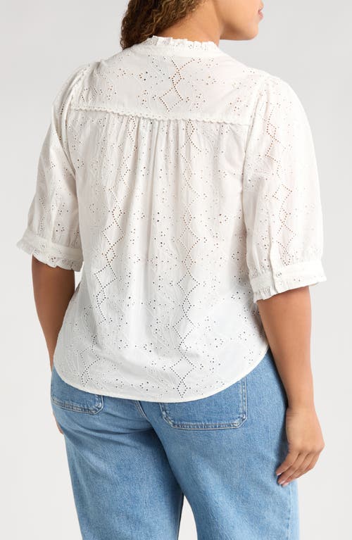 Wit & Wisdom Below Eyelet Lantern Sleeve Top In Off White