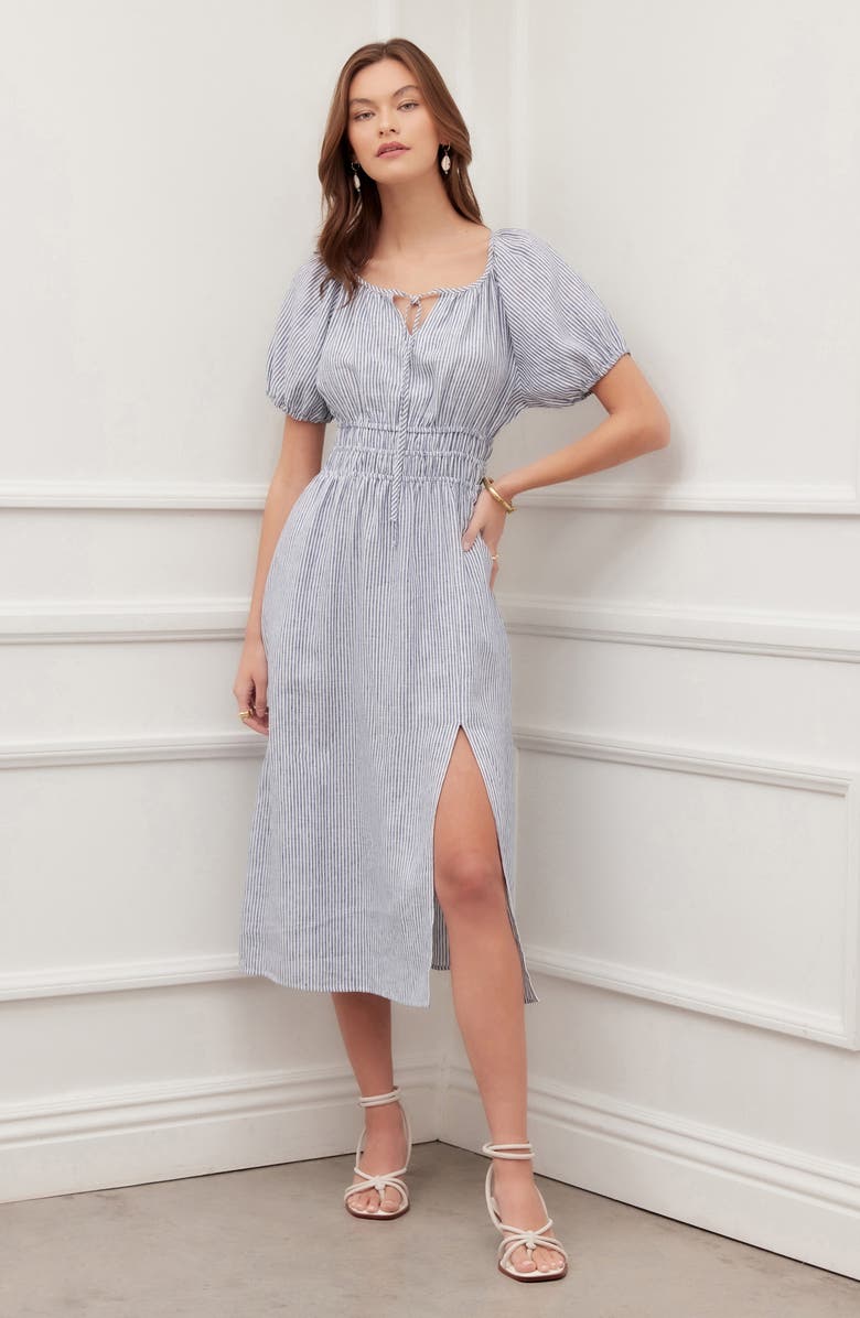 FIFTEEN TWENTY Pinstripe Smocked Linen Dress, Alternate, color, 