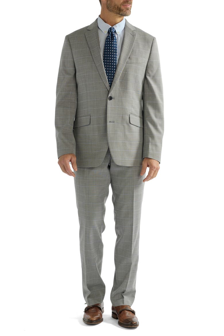 Hoxton Slim Fit Grey Windowpane Suit, Main, color, GREY