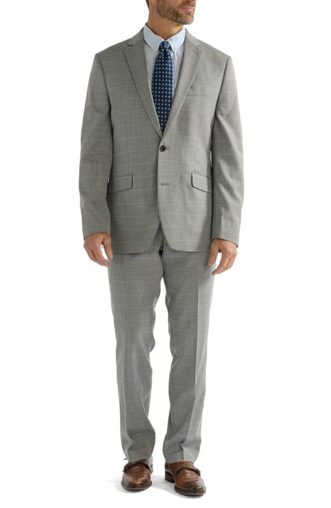Hoxton Slim Fit Grey Windowpane Suit (Short, Regular & Long)