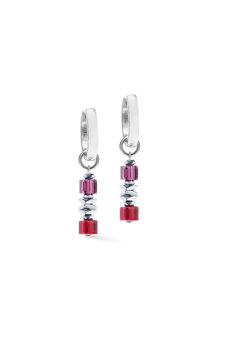 COEUR DE LION Wave Cube Flow Silver Hoop Earrings, Main, color, Red