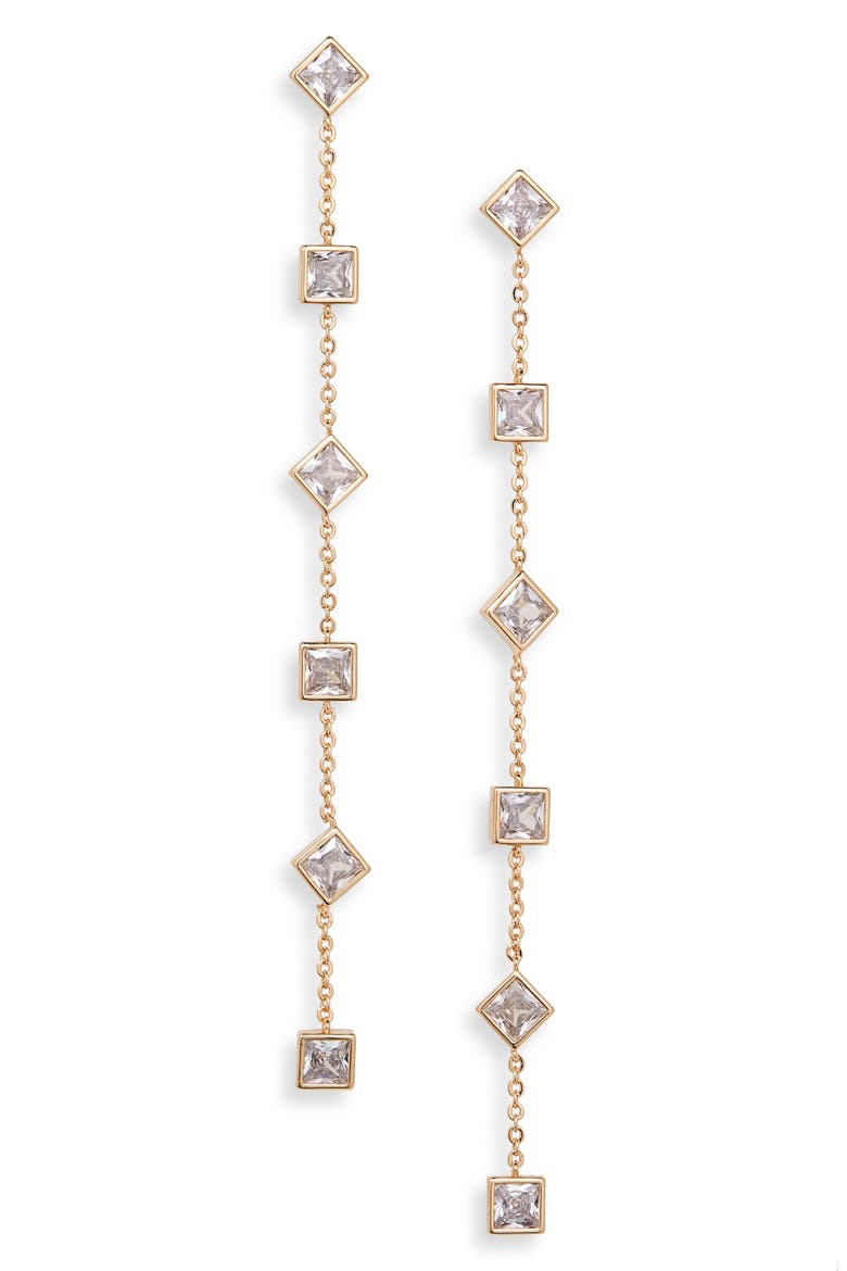 Geo Cubic Zirconia Linear Drop Earrings, Main, color, GOLD