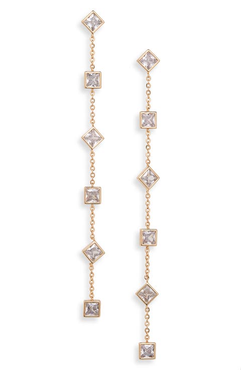 Geo Cubic Zirconia Linear Drop Earrings