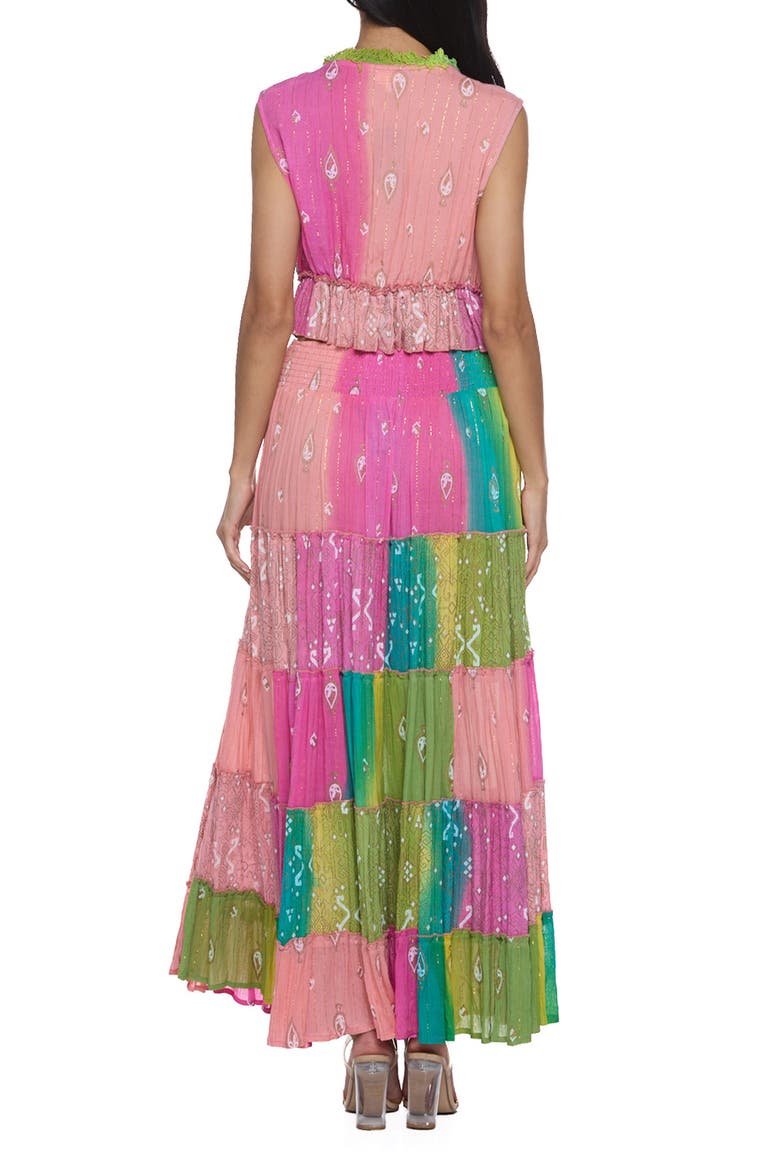 Fringe Trim Metallic Crop Top & Maxi Skirt Set, Alternate, color, PINK