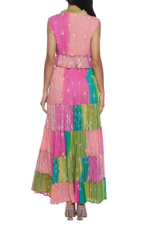 Ranee's Ranees Fringe Trim Metallic Crop Top & Maxi Skirt Set In Pink