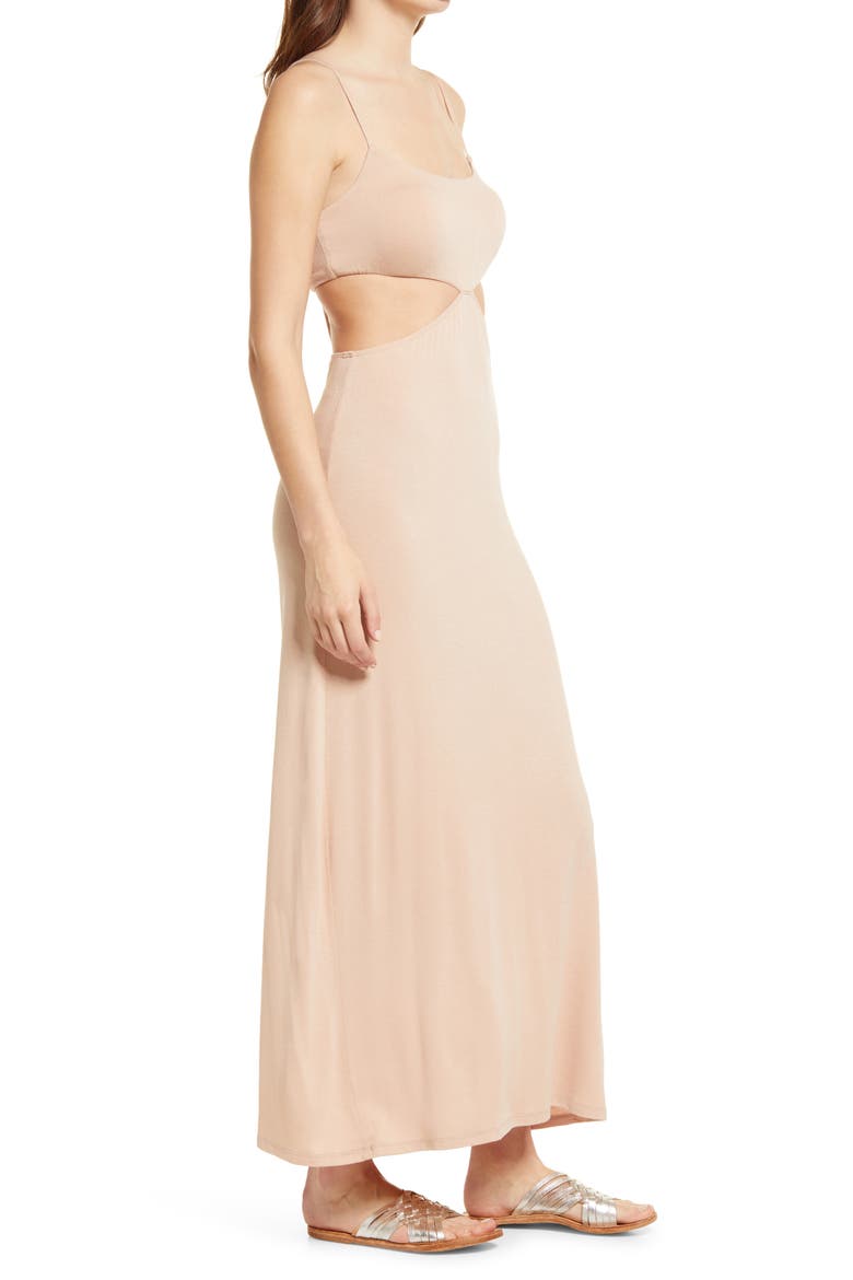 free-est Piper Sleeveless Cutout Midi Dress, Alternate, color, NATURAL DK
