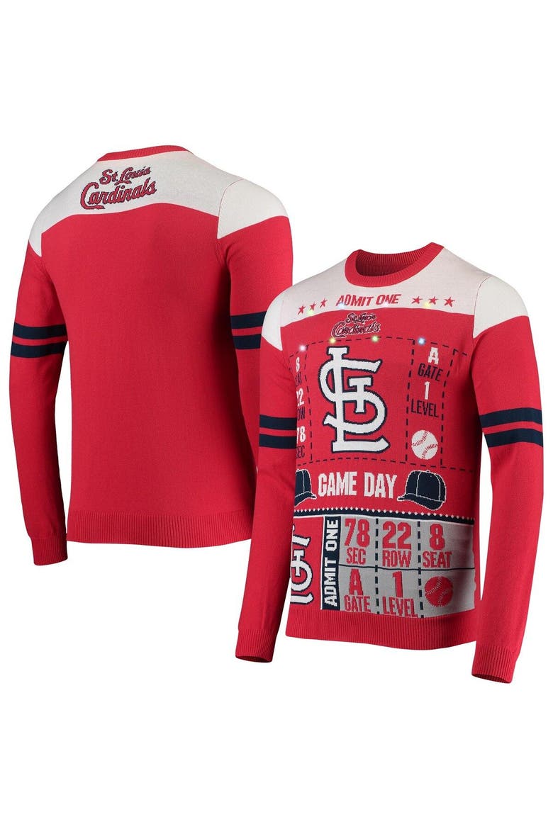 Men's FOCO Red St. Louis Cardinals Ticket Light-Up Ugly Sweater, Main, color, Red