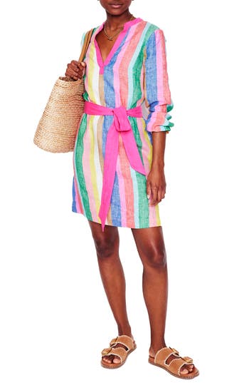 Boden Cleo Stripe Long Sleeve Linen Shift In Multi
