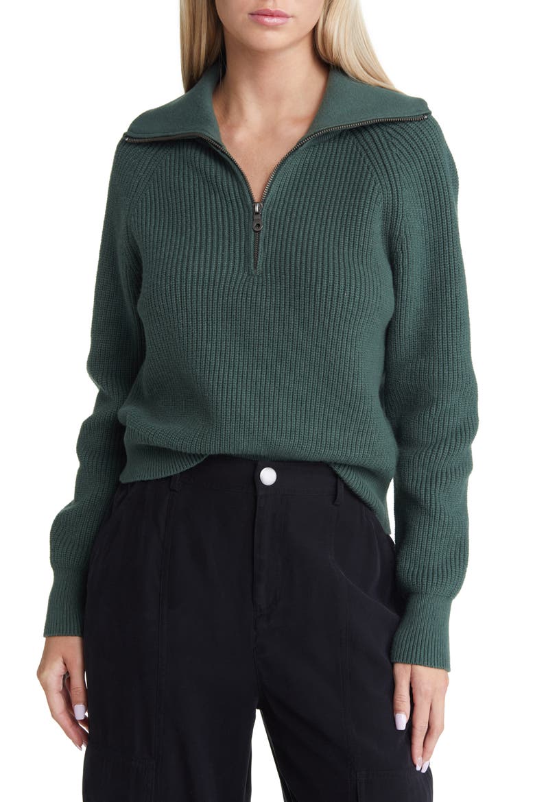 Half Zip Cotton Blend Rib Sweater, Main, color, GREEN CILANTRO