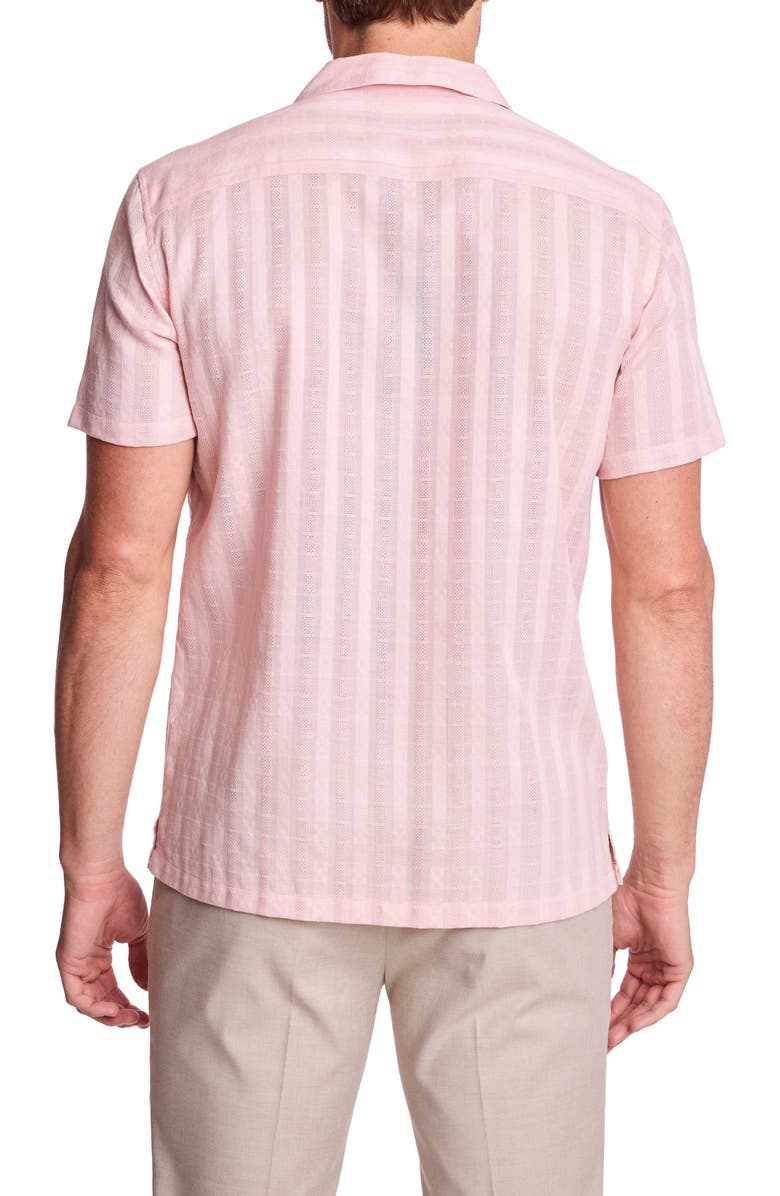 PAISLEY & GRAY Textured Cotton Camp Shirt, Alternate, color, Pink Dobby Stripes