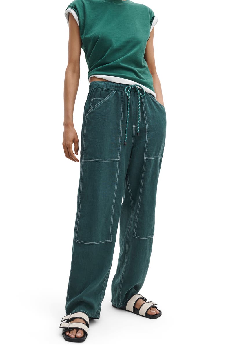 rag & bone Atlas Linen Drawstring Carpenter Pants, Alternate, color, Forest