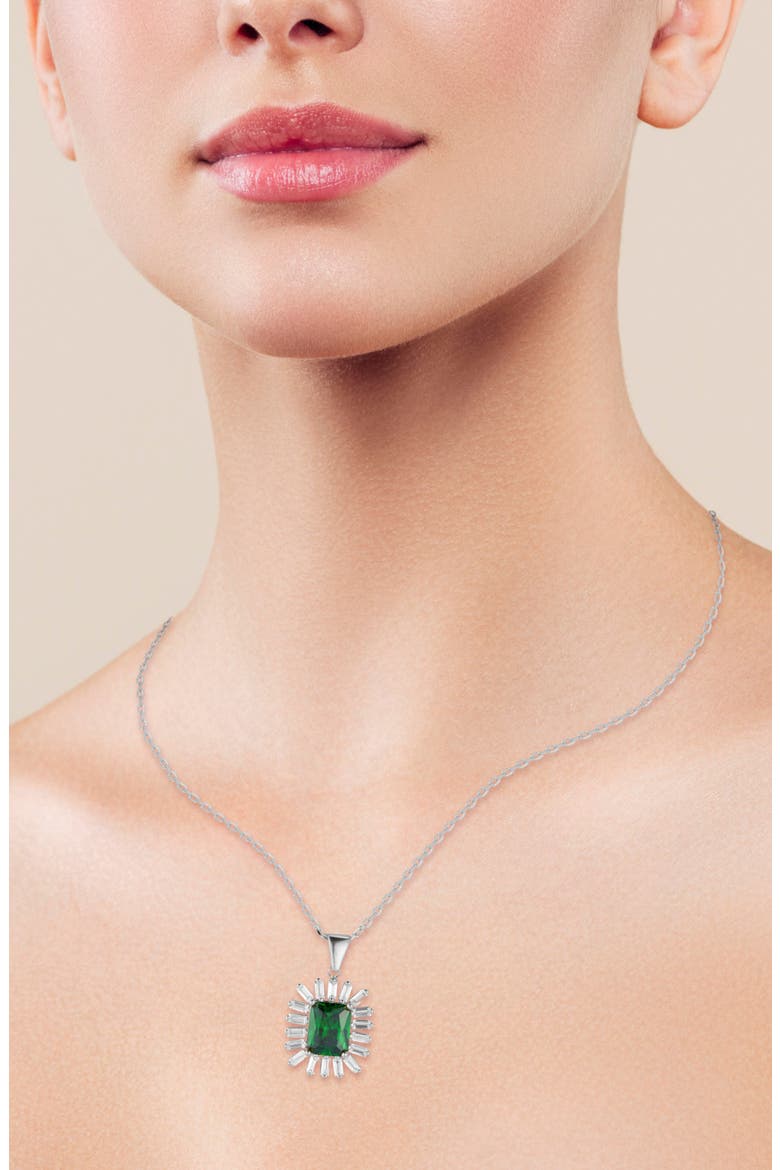 Cubic Zirconia Halo Pendant Necklace, Alternate, color, GREEN/ SILVER