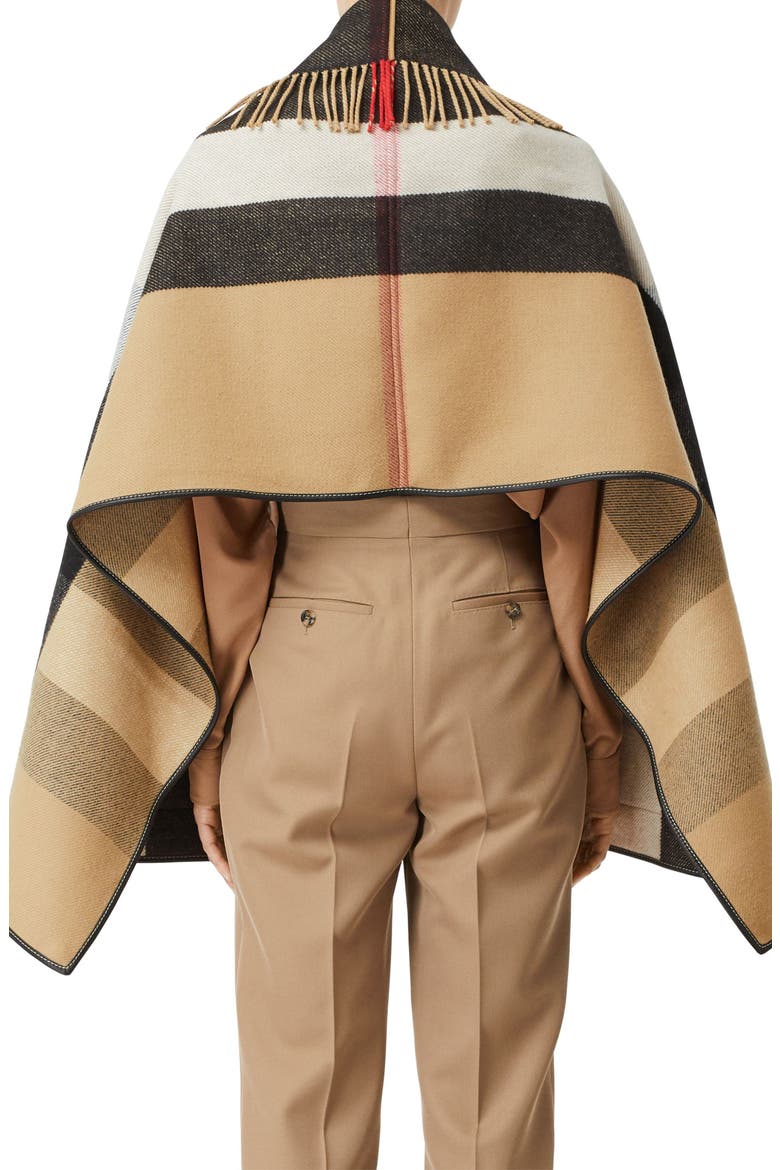 Check Fringe Wool & Cashmere Cape, Alternate, color, ARCHIVE BEIGE