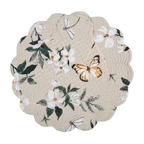 C & F Home C&f Home Dogwood Meadows Round Scalloped Placemats Set Of 6 Floral Butterfly Design, 17" In Neutral