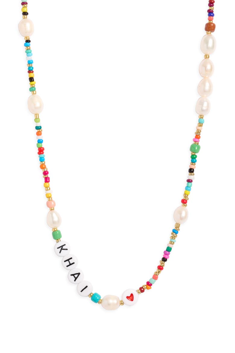 Rainbow and Cultured Pearl Beaded Necklace, Main, color, GOLD