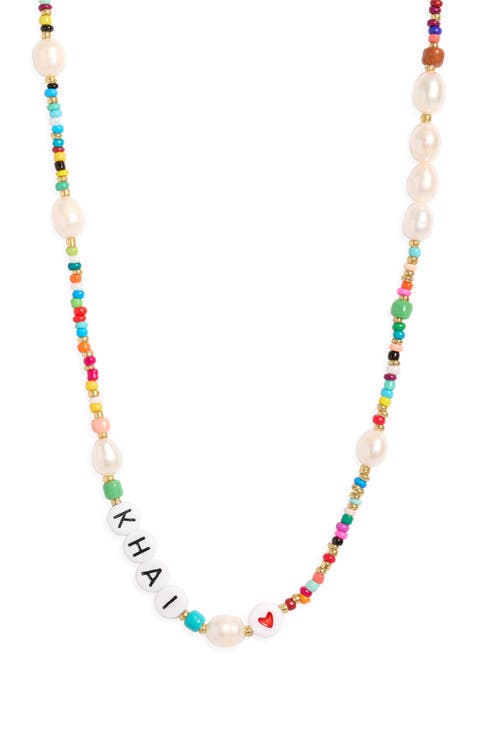 Rainbow and Cultured Pearl Beaded Necklace