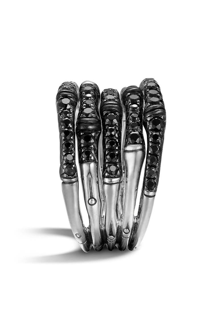 'Bamboo - Lava' Wide Pavé Sapphire Stack Ring, Alternate, color, SILVER/ BLACK SAPPHIRE