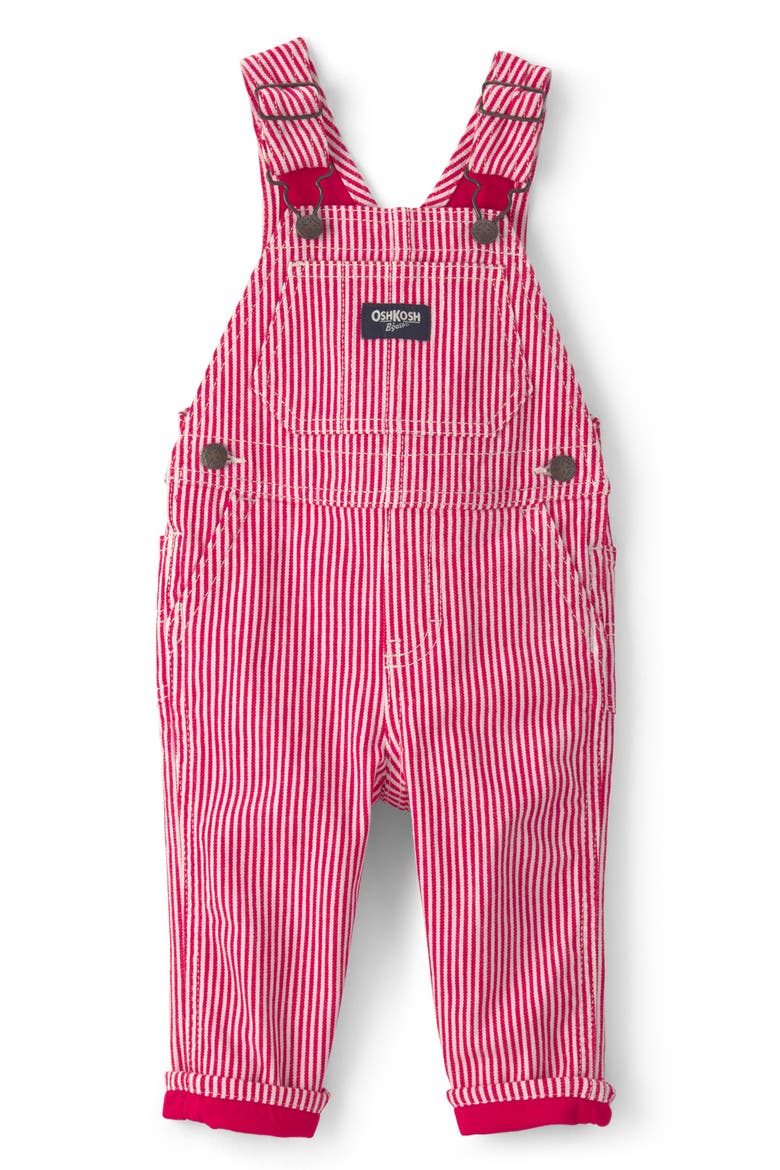Print Stretch Cotton Twill Overalls, Main, color, RED HICKORY STRIPE