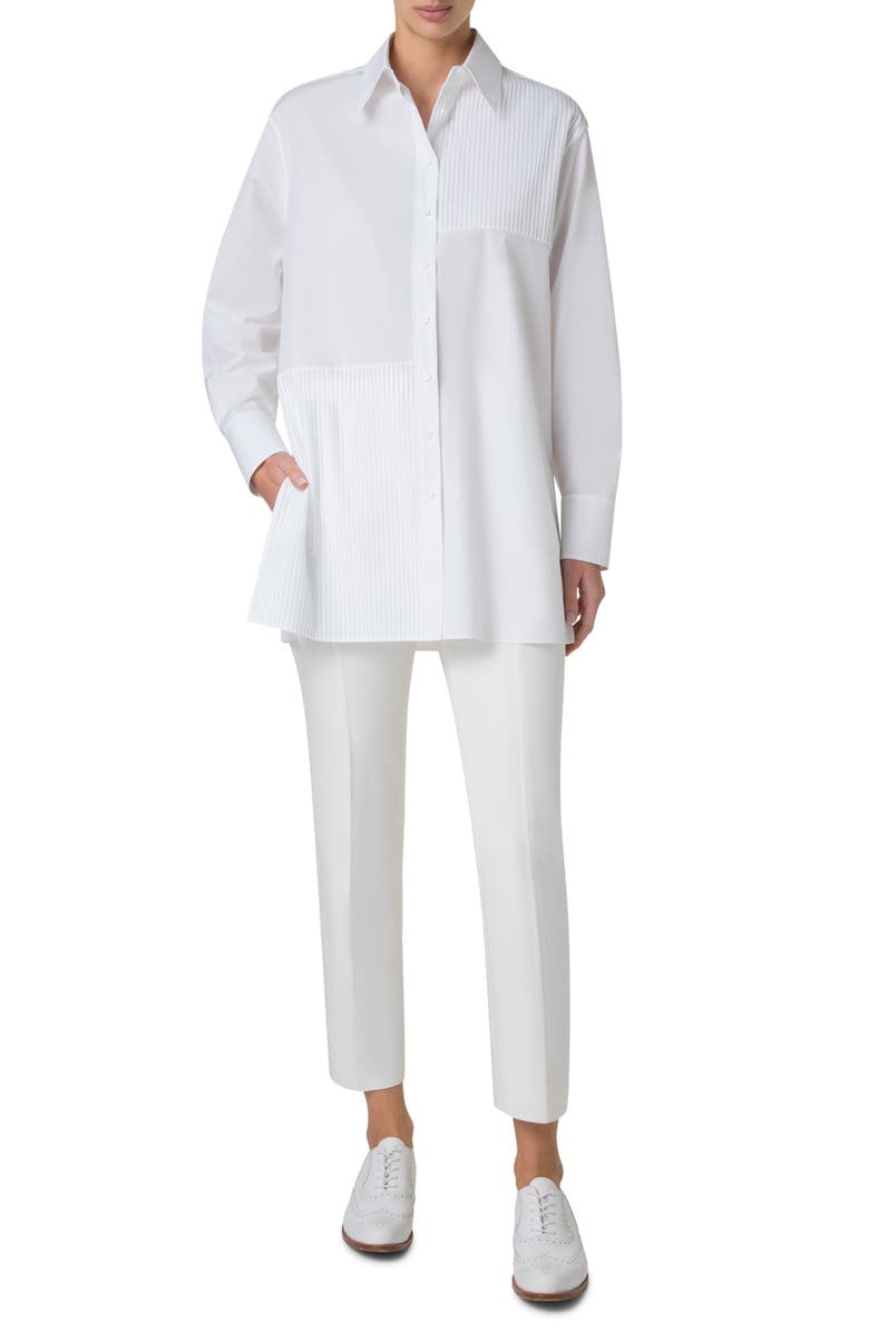 Akris Oversize Pleated Panel Cotton Voile Button-Up Shirt, Alternate, color, Pure White