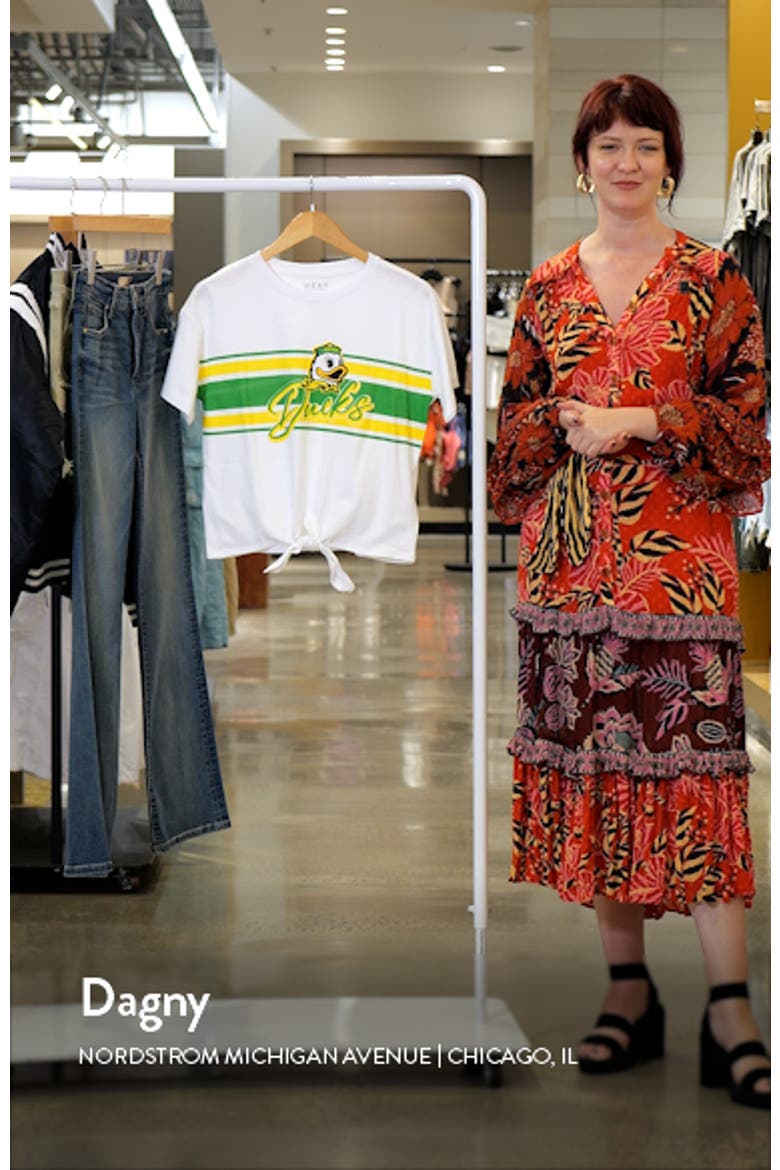 Women's WEAR by Erin Andrews White Oregon Ducks Striped Front Knot Cropped T-Shirt video