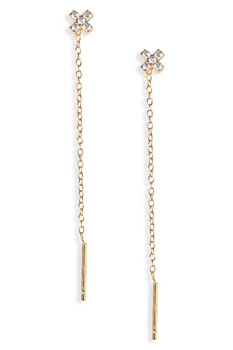 Pavé Cross Threader Earrings, Main, color, GOLD