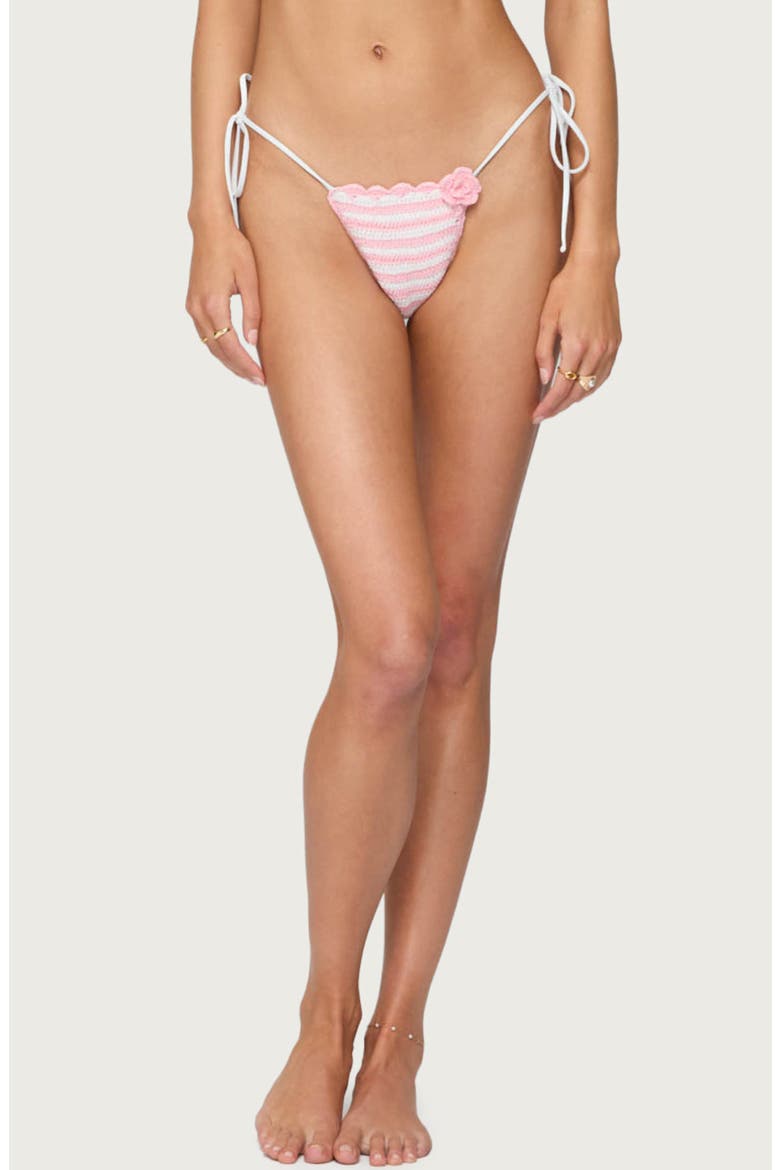 Azalea Crochet String Bikini Bottoms, Alternate, color, PINK-AND-WHITE