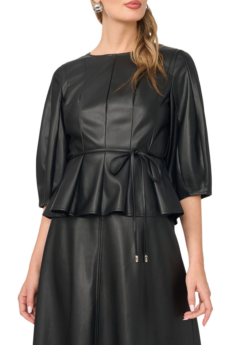 Seamed Faux Leather Top, Main, color, RICH BLACK