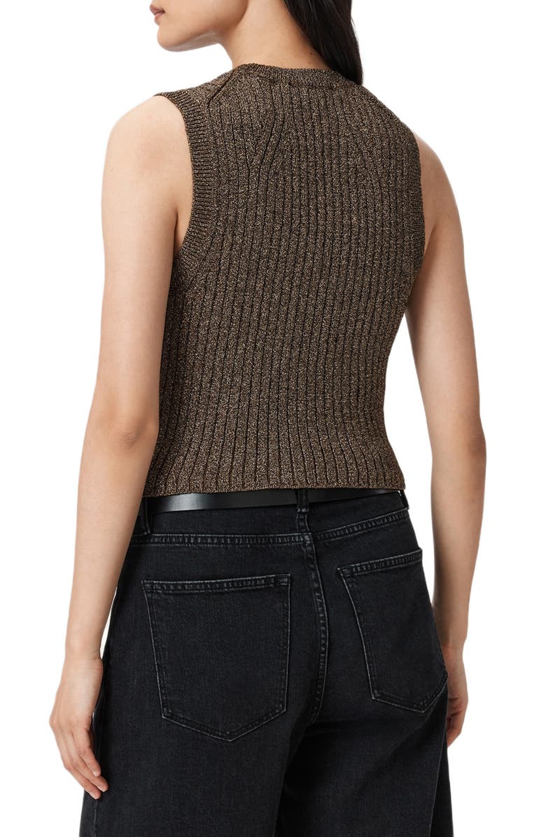 AllSaints Cruz Shine Knit Waistcoast, Alternate, color, Bronze Brown