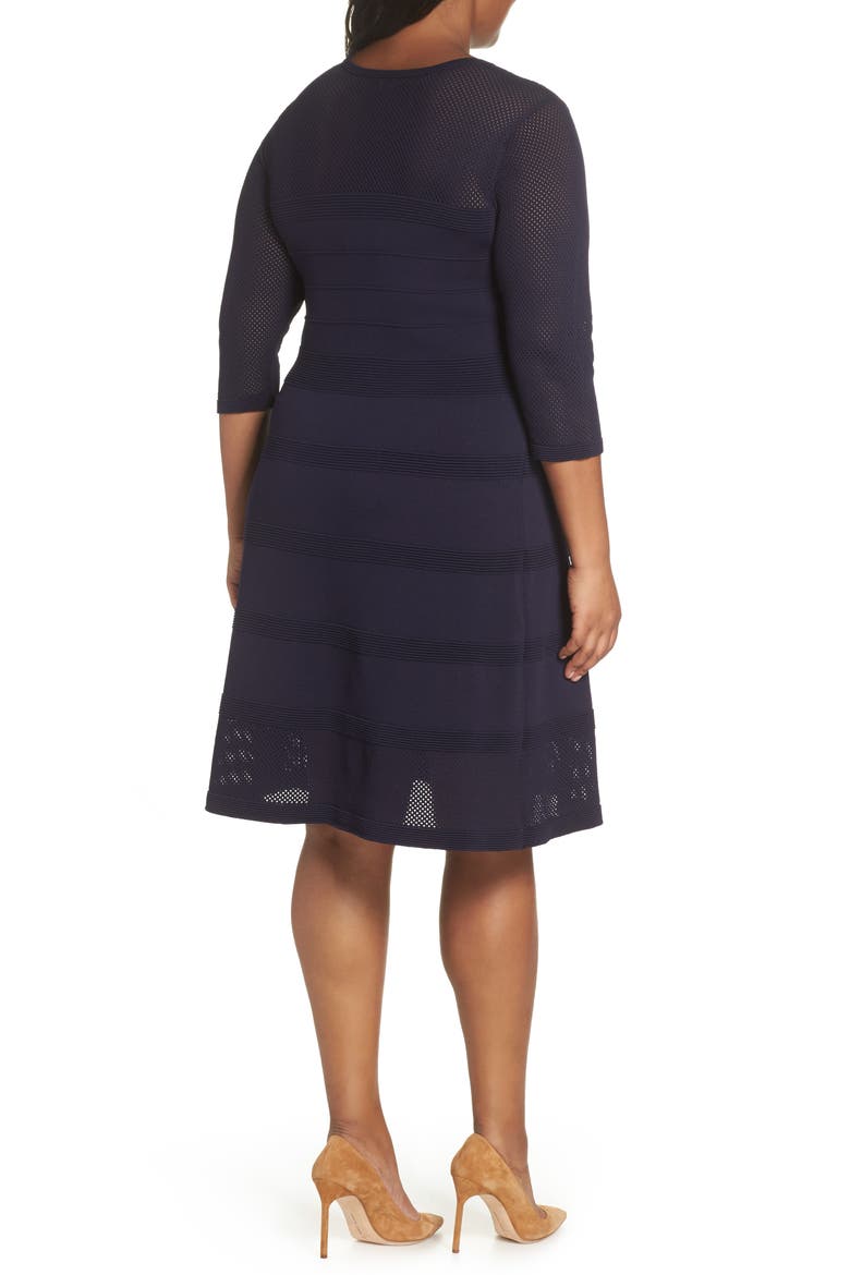 Mixed Stitch Pointelle Fit & Flare Dress, Alternate, color, NAVY