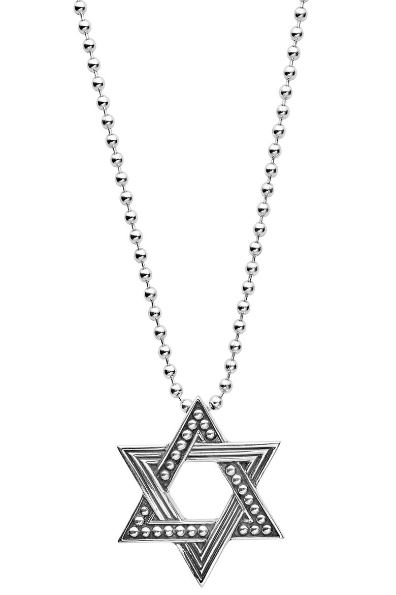 Signature Caviar Star of David Pendant Necklace, Main, color, SILVER