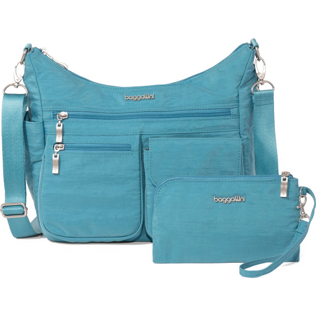 Baggallini Modern Everywhere Hobo Crossbody Bag With Wristlet In Seaside Blue