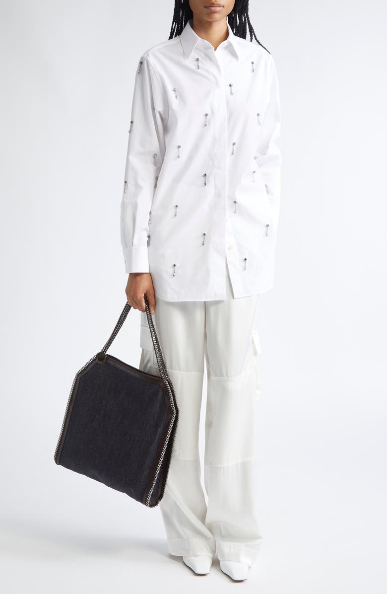 Stella McCartney Crystal Embellished Oxford Button-Up Shirt, Alternate, color, 9000 - Pure White