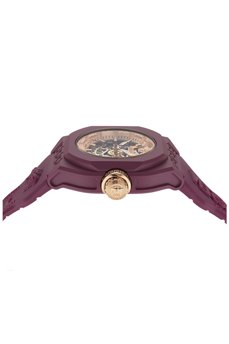 V-Legend Skeleton Recycled Polyurethane Strap Watch, 42mm, Alternate, color, BURGUNDY