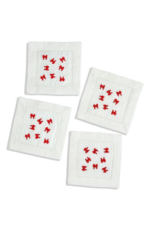 Set of 4 Embroidered Linen Napkins