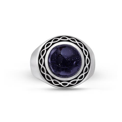 Blue Sand Stone Sterling Silver Men Signet Ring